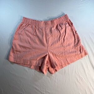 LOFT Coral Pink Linen Blend Shorts Size L Pull-On Elastic Waist